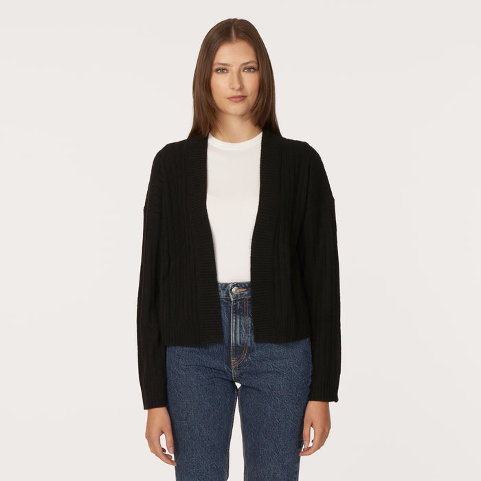 autumn cashmere Rib Open Front Shrug in Black