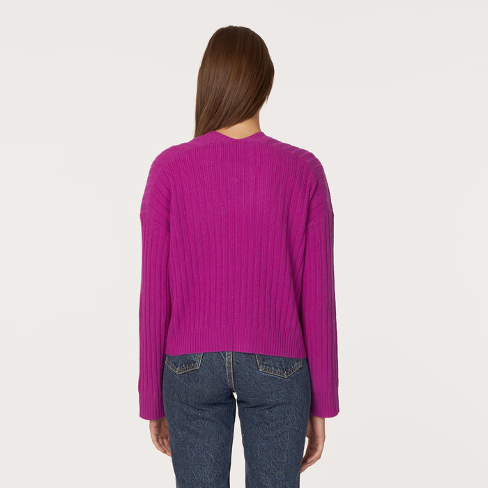 Autumn Cashmere Rib Open Front Shrug In Hollyhock