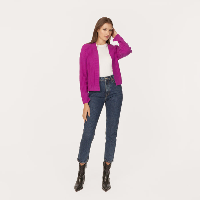 Autumn Cashmere Rib Open Front Shrug In Hollyhock