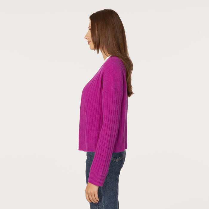 Autumn Cashmere Rib Open Front Shrug In Hollyhock
