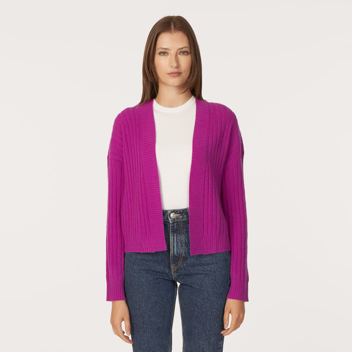 autumn cashmere Rib Open Front Shrug in Hollyhock