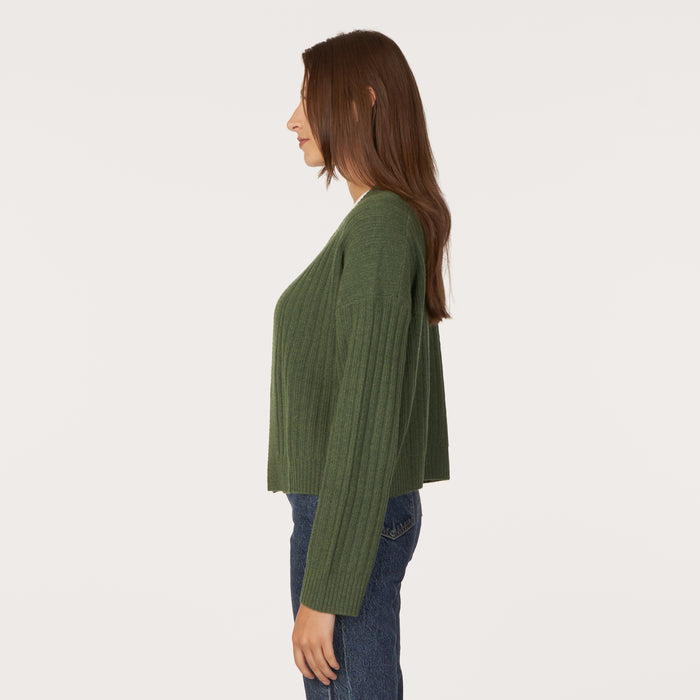 Autumn Cashmere Rib Open Front Shrug In Pickle