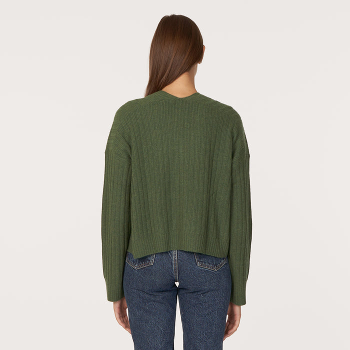 Autumn Cashmere Rib Open Front Shrug In Pickle
