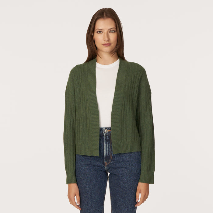 autumn cashmere Rib Open Front Shrug in Pickle
