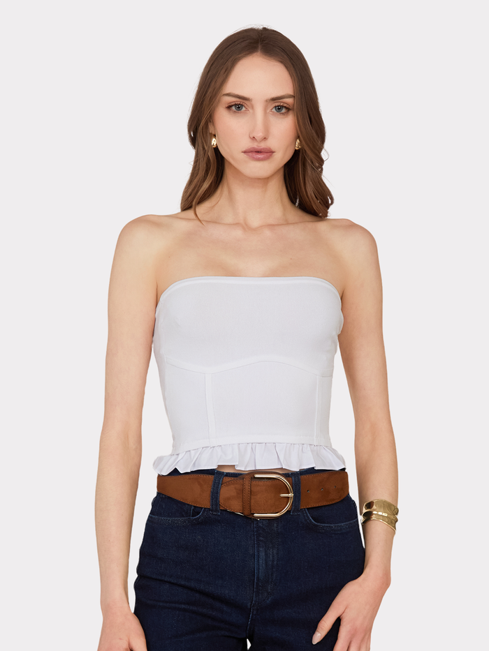 autumn cashmere Ruffled "Corset" Tube Top in White