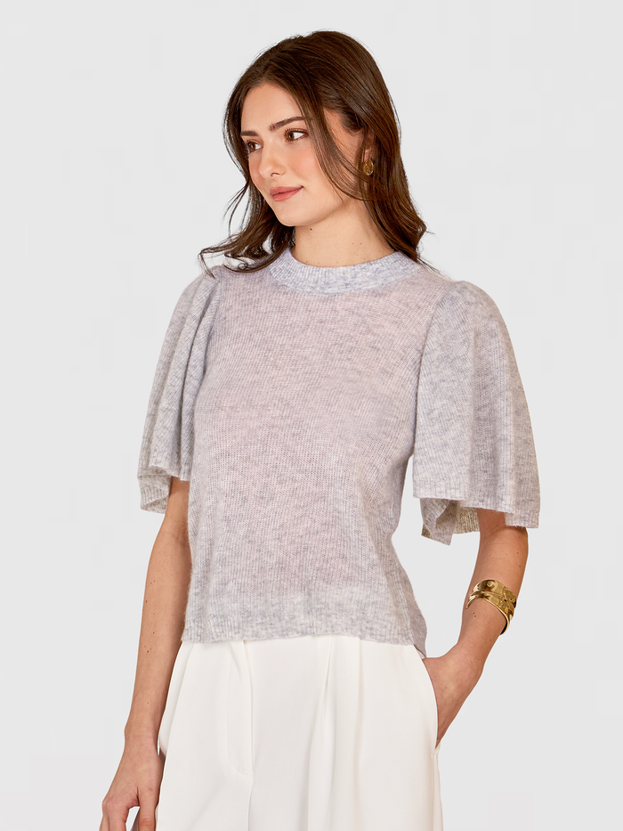 Autumn Cashmere Shaker Flare Sleeve Crew In Cloud