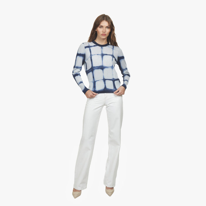 Autumn Cashmere Shibori Plaid Crew In Navy