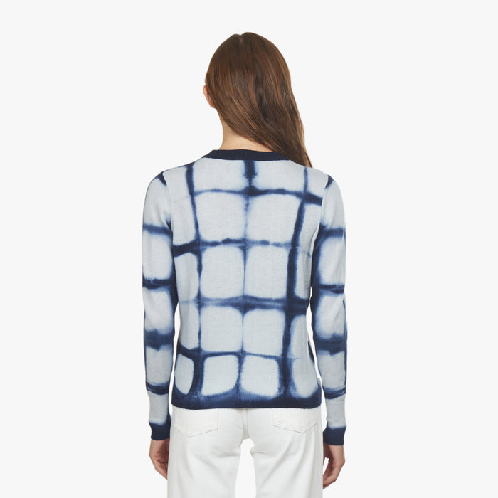 Autumn Cashmere Shibori Plaid Crew In Navy