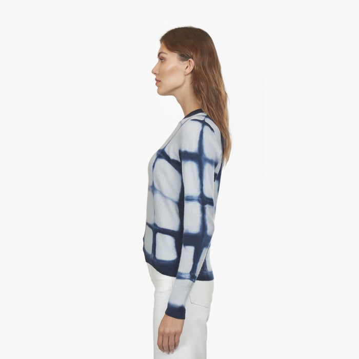 Autumn Cashmere Shibori Plaid Crew In Navy