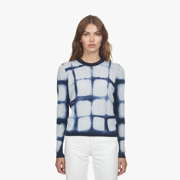 autumn cashmere Shibori Plaid Crew in Navy