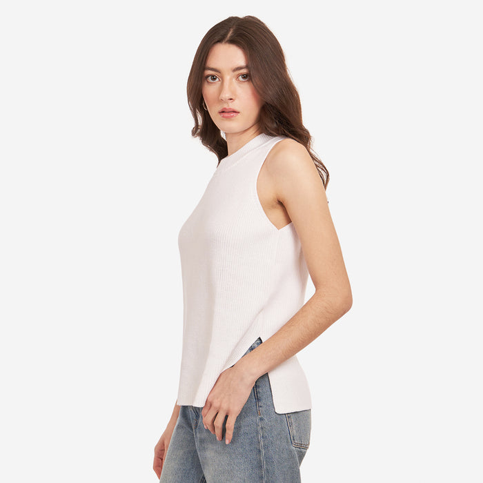 Autumn Cashmere Sleeveless Shaker Crew In White
