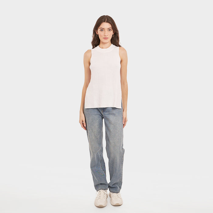 Autumn Cashmere Sleeveless Shaker Crew In White