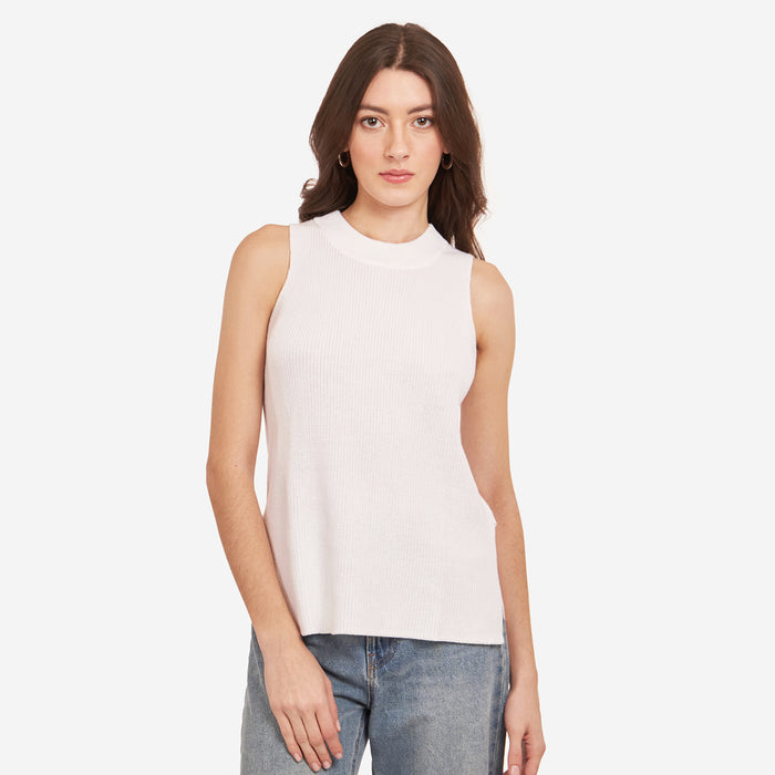 autumn cashmere Sleeveless Shaker Crew in White