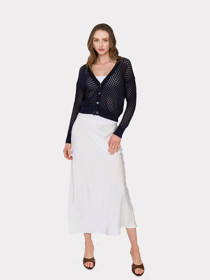 Autumn Cashmere Solid Mesh Cardigan In Navy Blue