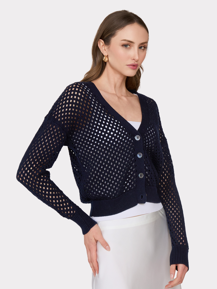 Autumn Cashmere Solid Mesh Cardigan In Navy Blue