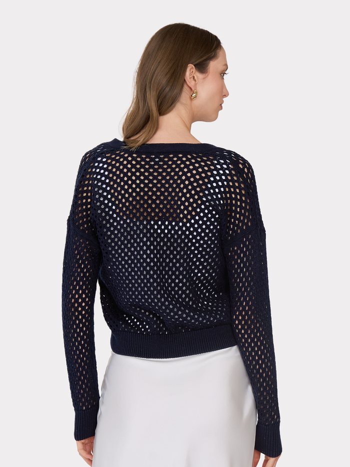 Autumn Cashmere Solid Mesh Cardigan In Navy Blue