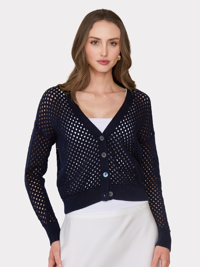 autumn cashmere Solid Mesh Cardigan in Navy Blue