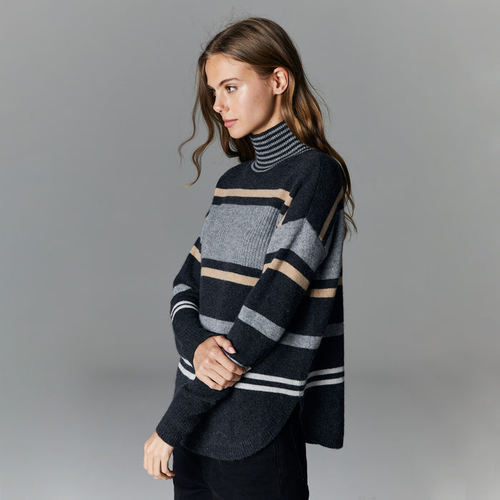 Autumn Cashmere Striped Mock W/ Shirttail