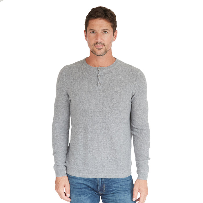 autumn cashmere Thermal Henley with Yoke in Cement