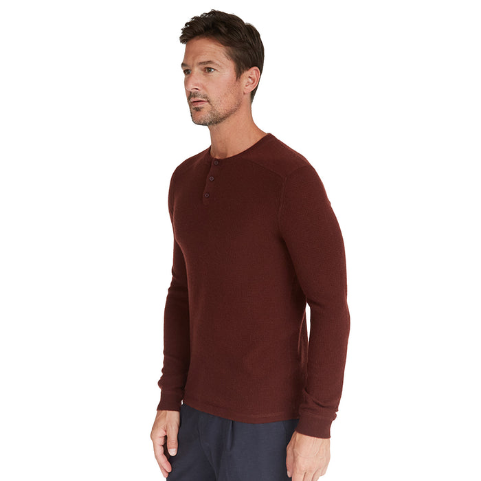 Autumn Cashmere Thermal Henley With Yoke In Rust