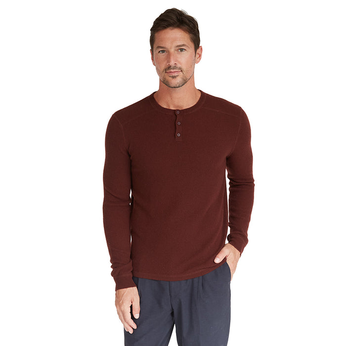 autumn cashmere Thermal Henley with Yoke in Rust