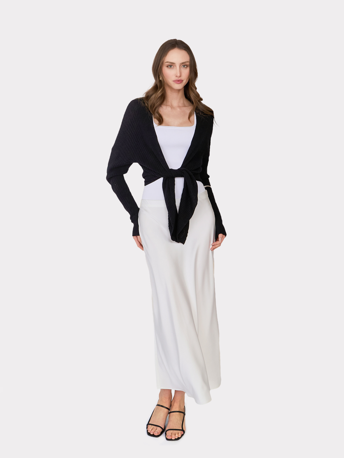 Autumn Cashmere Tie Front Rib Cardigan In Black