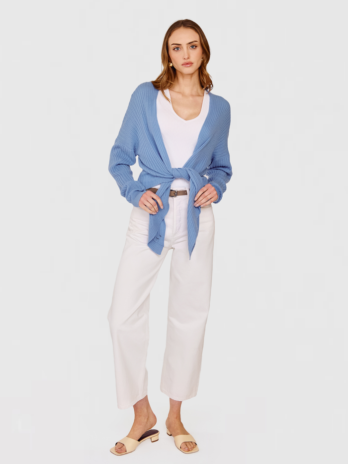 Autumn Cashmere Tie Front Rib Cardigan In Cielo