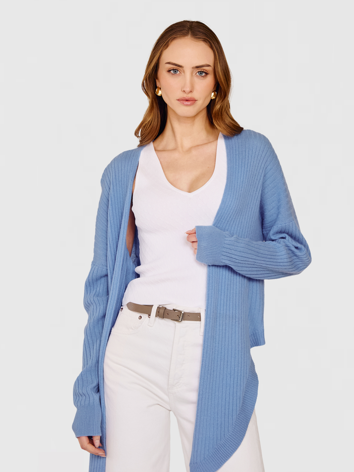 Autumn Cashmere Tie Front Rib Cardigan In Cielo