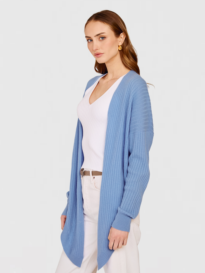 Autumn Cashmere Tie Front Rib Cardigan In Cielo