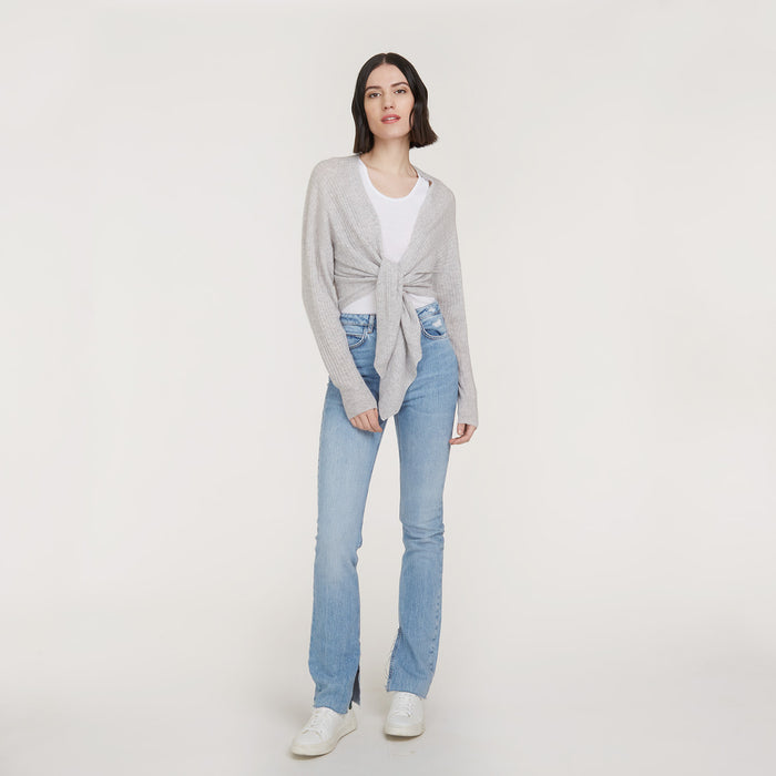 Autumn Cashmere Tie Front Rib Cardigan In Fog