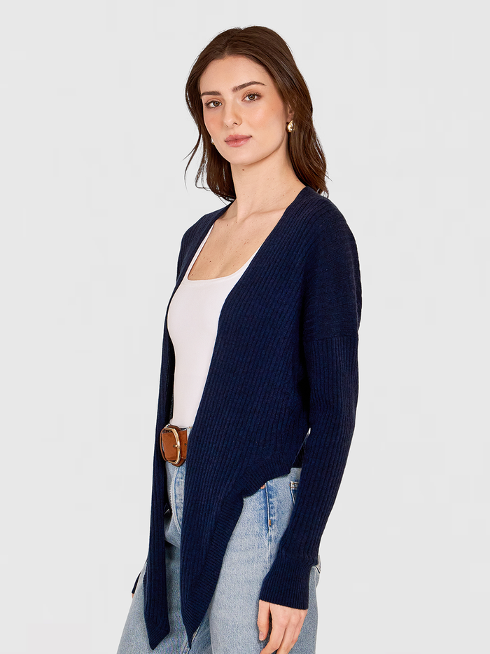 Autumn Cashmere Tie Front Rib Cardigan In Navy