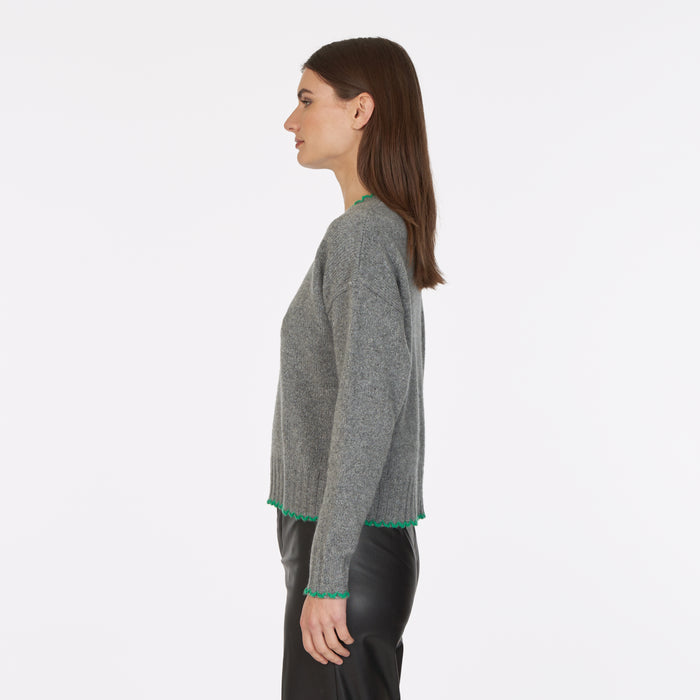 Autumn Cashmere Tipped Crew In Cement/Leprechaun