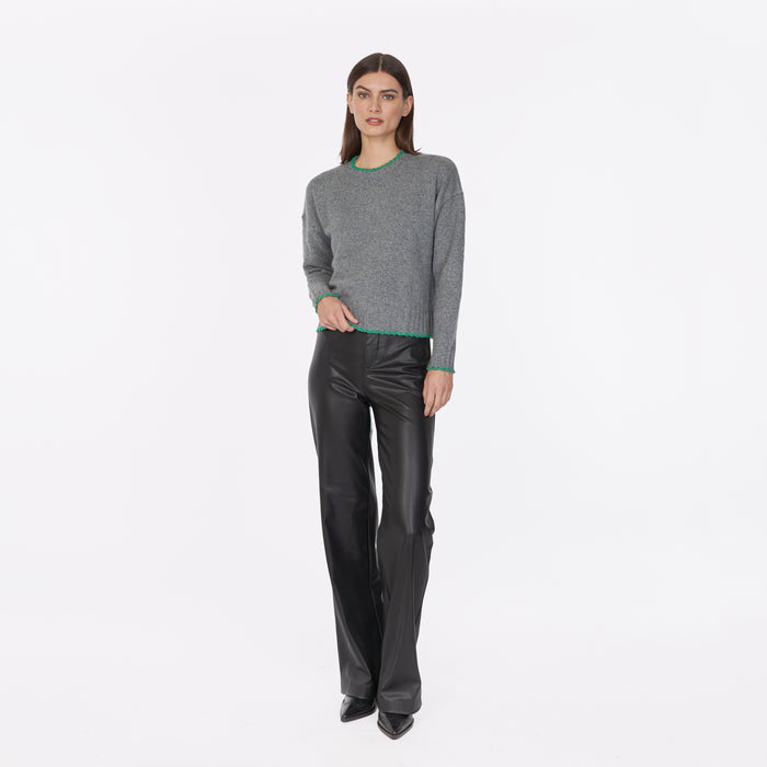 Autumn Cashmere Tipped Crew In Cement/Leprechaun