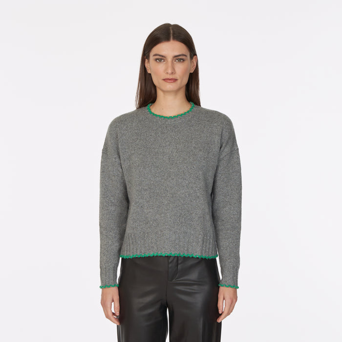 autumn cashmere Tipped Crew in Cement/Leprechaun