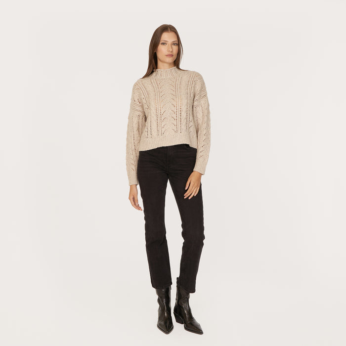 Autumn Cashmere Blouson Sleeve Cable Crew In Mojave