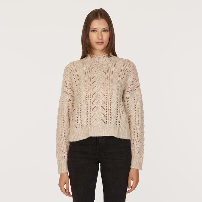 autumn cashmere Blouson Sleeve Cable Crew in Mojave