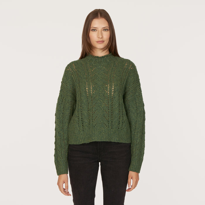 autumn cashmere Blouson Sleeve Cable Crew in Pickle