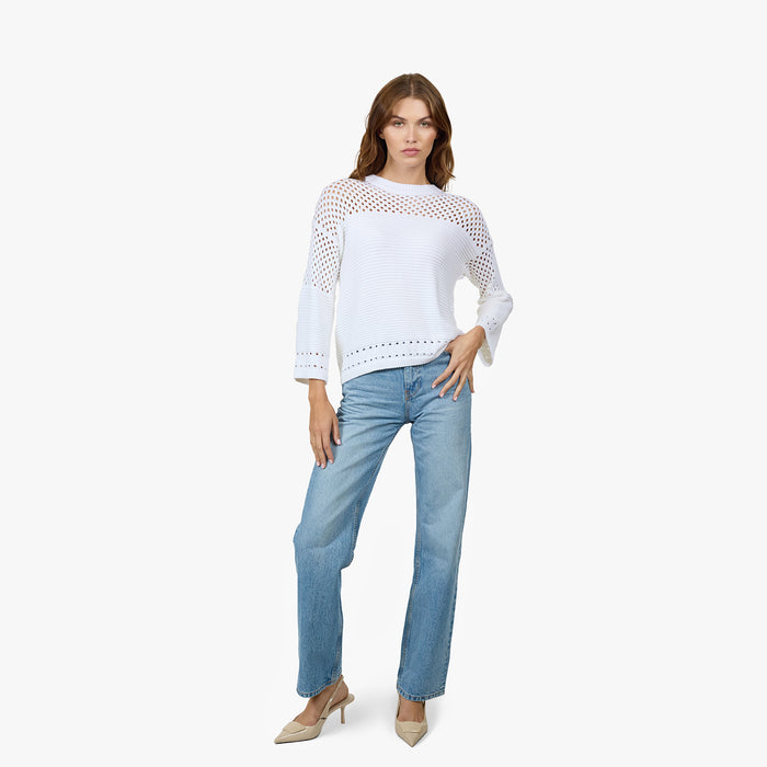 Autumn Cashmere Boxy Crew W/ Mesh Yoke In Bleach White