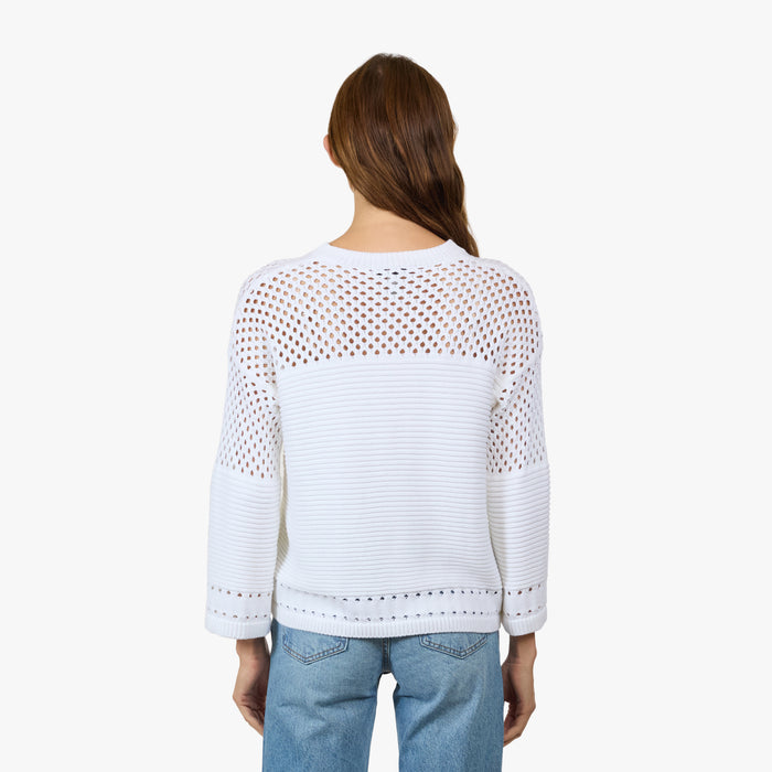 Autumn Cashmere Boxy Crew W/ Mesh Yoke In Bleach White