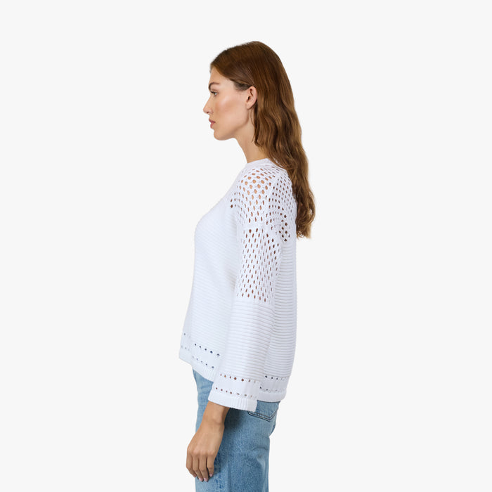 Autumn Cashmere Boxy Crew W/ Mesh Yoke In Bleach White