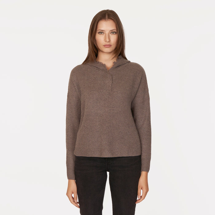 Autumn Cashmere Boxy Shaker Fringe Hoodie W/ Snaps In Mulch