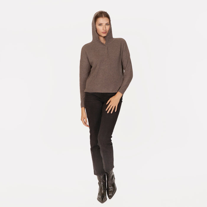 Autumn Cashmere Boxy Shaker Fringe Hoodie W/ Snaps In Mulch