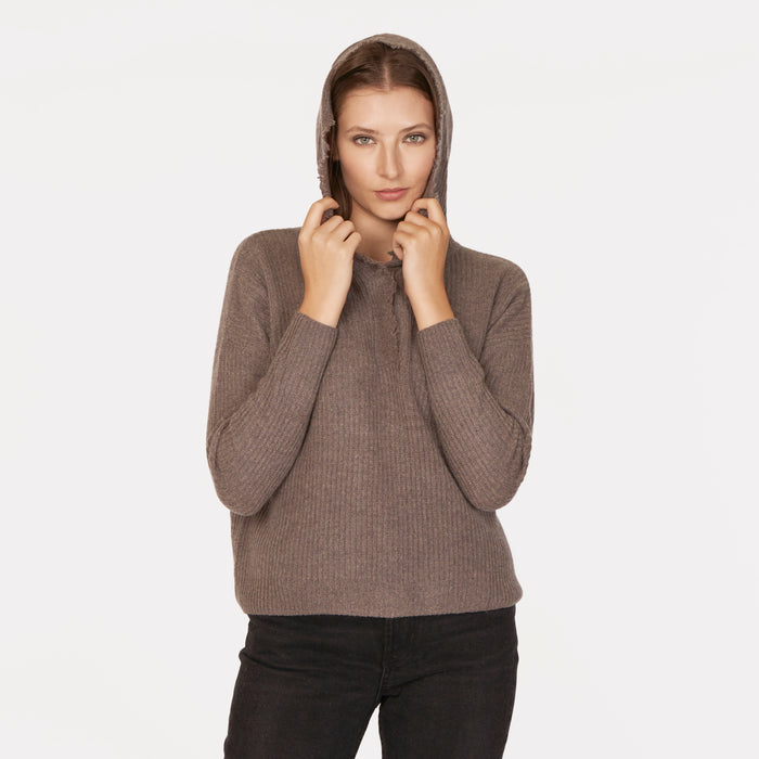 autumn cashmere Boxy Shaker Fringe Hoodie w/ Snaps in Mulch