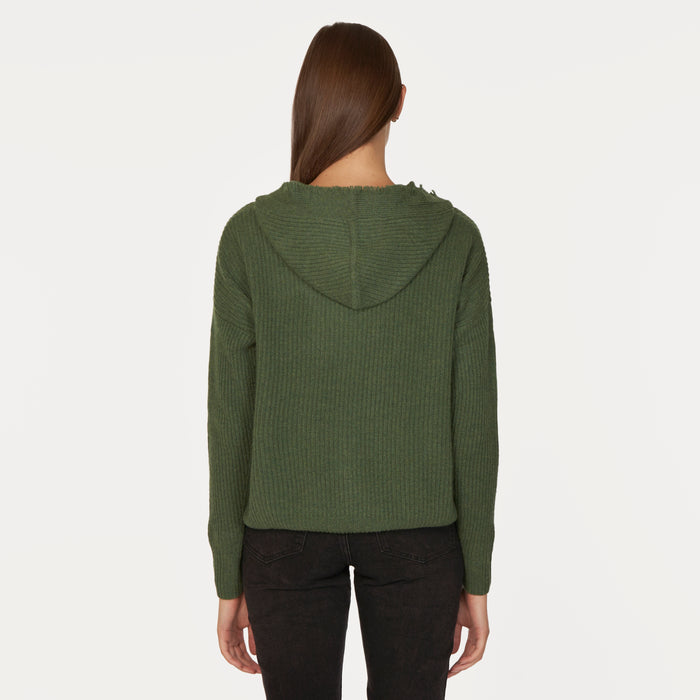 Autumn Cashmere Boxy Shaker Fringe Hoodie W/ Snaps In Pickle