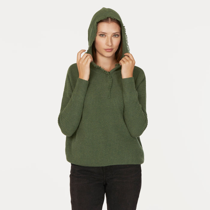 Autumn Cashmere Boxy Shaker Fringe Hoodie W/ Snaps In Pickle