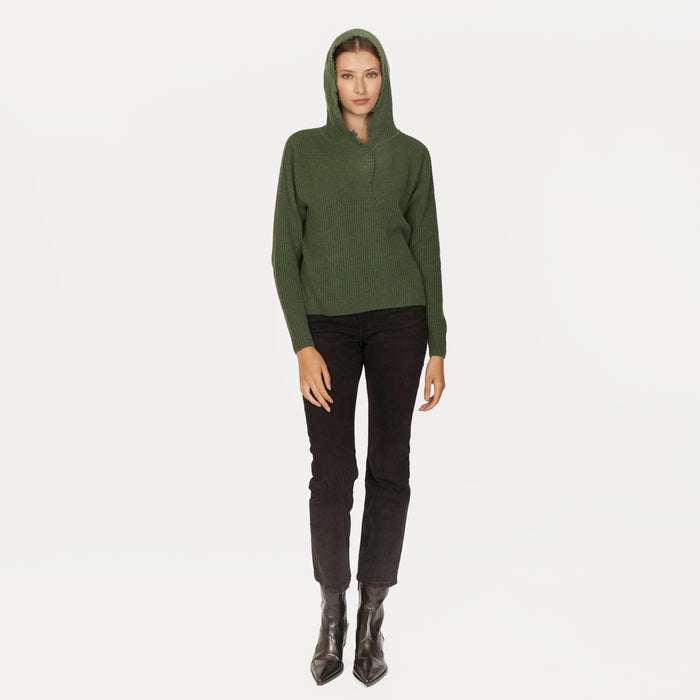 Autumn Cashmere Boxy Shaker Fringe Hoodie W/ Snaps In Pickle