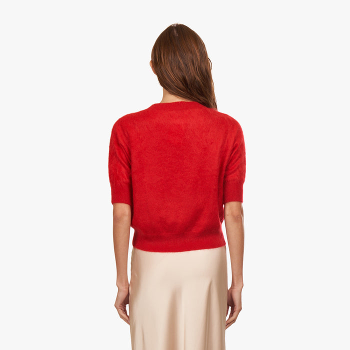 Autumn Cashmere Brushed Elbow Sleeve Boxy Crew In Red Alert