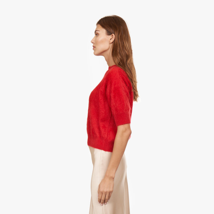 Autumn Cashmere Brushed Elbow Sleeve Boxy Crew In Red Alert