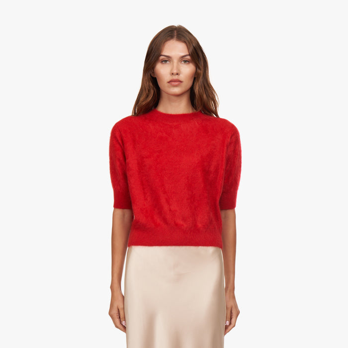 autumn cashmere Brushed Elbow Sleeve Boxy Crew in Red Alert
