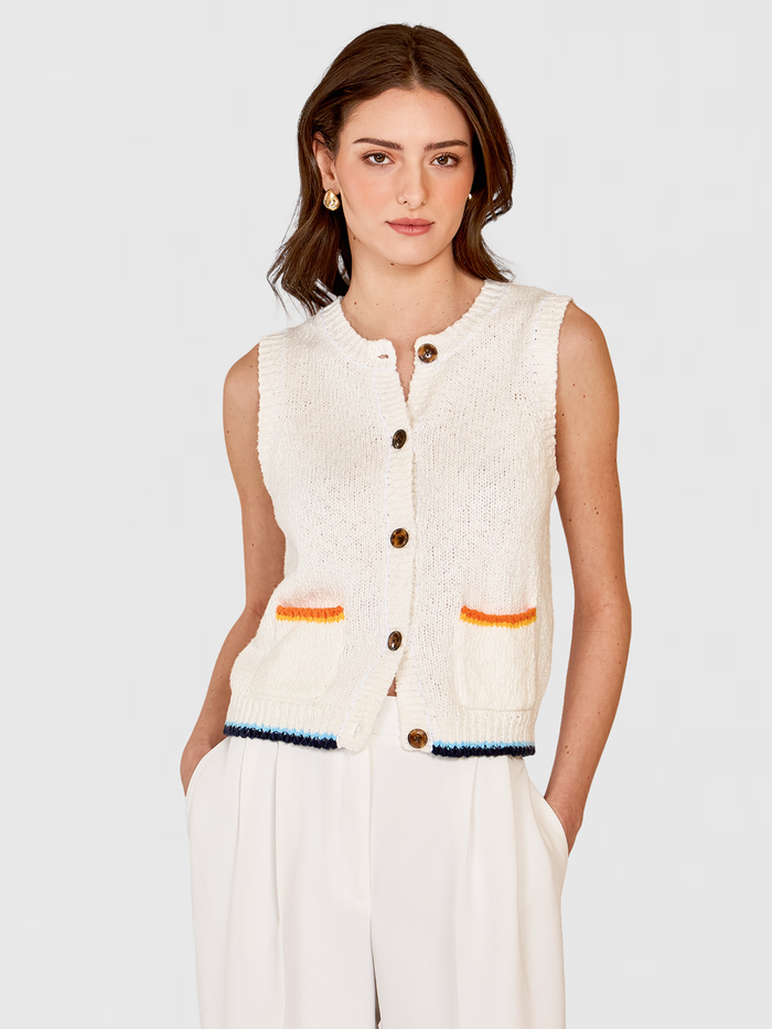 Autumn Cashmere Button Front Vest W/ Contrast Details